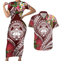 Aloha Hawaii Big Island Couples Matching Short Sleeve Bodycon Dress and Hawaiian Shirt Ohia Lehua Wahine