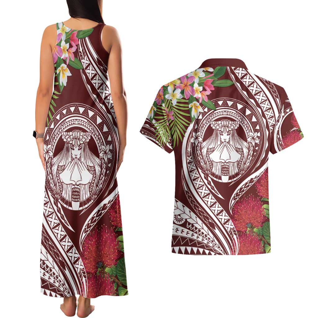 Aloha Hawaii Big Island Couples Matching Tank Maxi Dress and Hawaiian Shirt Ohia Lehua Wahine