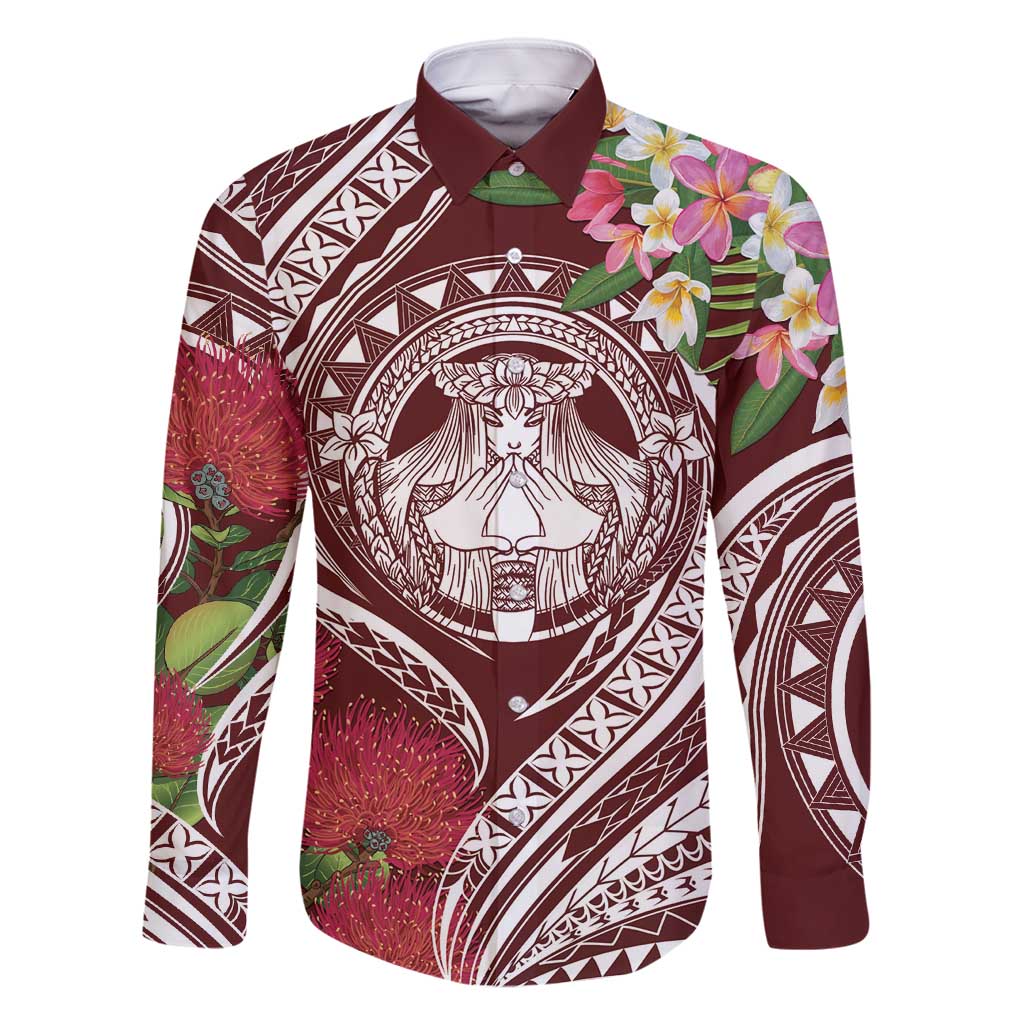 Aloha Hawaii Big Island Family Matching Off Shoulder Maxi Dress and Hawaiian Shirt Ohia Lehua Wahine