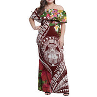 Aloha Hawaii Big Island Family Matching Off Shoulder Maxi Dress and Hawaiian Shirt Ohia Lehua Wahine