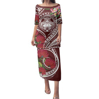 Aloha Hawaii Big Island Family Matching Puletasi and Hawaiian Shirt Ohia Lehua Wahine