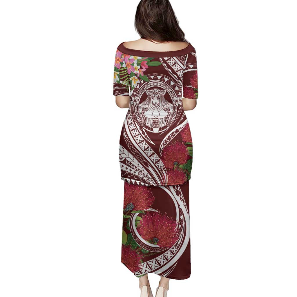 Aloha Hawaii Big Island Family Matching Puletasi and Hawaiian Shirt Ohia Lehua Wahine