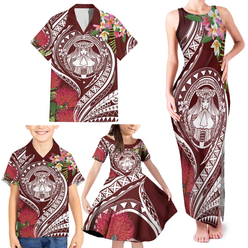 Aloha Hawaii Big Island Family Matching Tank Maxi Dress and Hawaiian Shirt Ohia Lehua Wahine