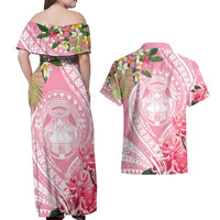 Aloha Hawaii Maui Couples Matching Off Shoulder Maxi Dress and Hawaiian Shirt Goddess Lokelani Rose