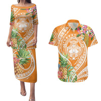 Aloha Hawaii Lanai Couples Matching Puletasi and Hawaiian Shirt Frangipani Mix Pineapple