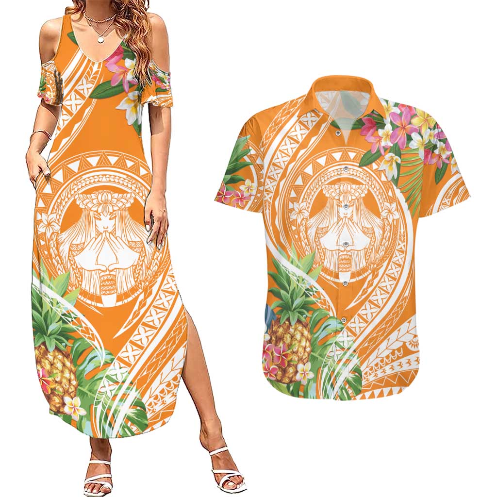 Aloha Hawaii Lanai Couples Matching Summer Maxi Dress and Hawaiian Shirt Frangipani Mix Pineapple