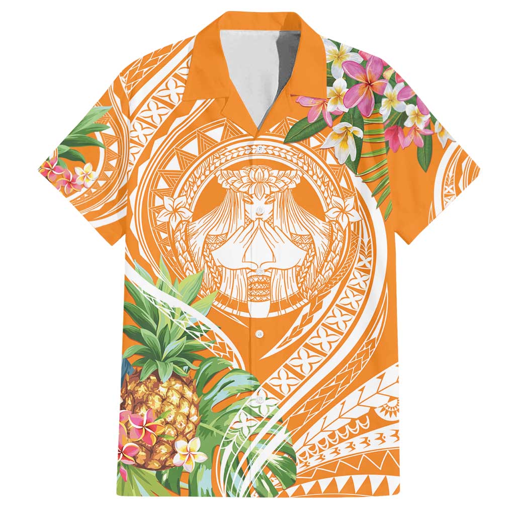 Aloha Hawaii Lanai Family Matching Off Shoulder Short Dress and Hawaiian Shirt Frangipani Mix Pineapple