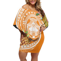 Aloha Hawaii Lanai Family Matching Off Shoulder Short Dress and Hawaiian Shirt Frangipani Mix Pineapple