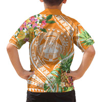 Aloha Hawaii Lanai Family Matching Puletasi and Hawaiian Shirt Frangipani Mix Pineapple