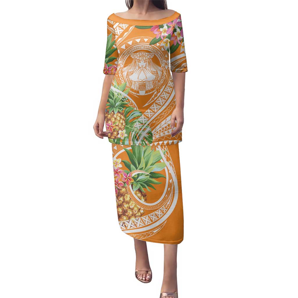 Aloha Hawaii Lanai Family Matching Puletasi and Hawaiian Shirt Frangipani Mix Pineapple