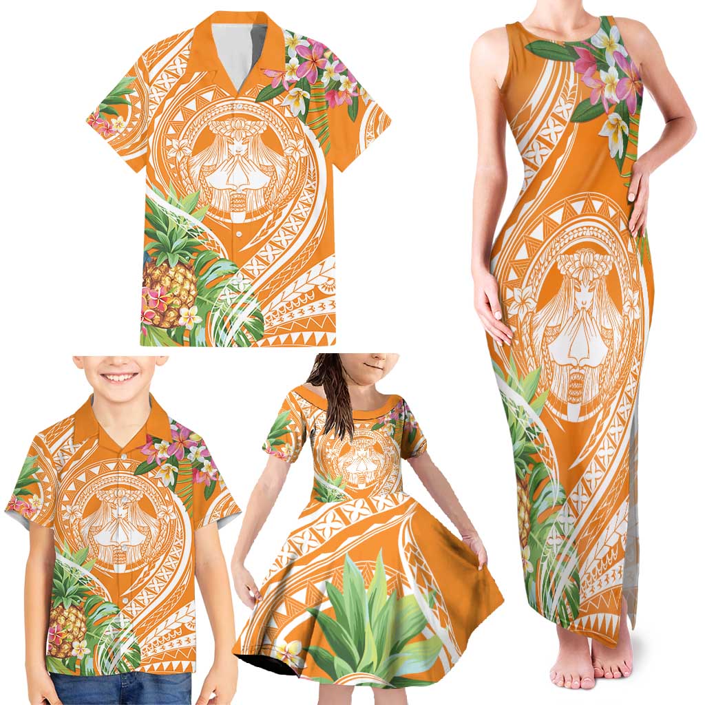 Aloha Hawaii Lanai Family Matching Tank Maxi Dress and Hawaiian Shirt Frangipani Mix Pineapple