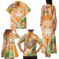 Aloha Hawaii Lanai Family Matching Tank Maxi Dress and Hawaiian Shirt Frangipani Mix Pineapple