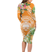 Aloha Hawaii Lanai Long Sleeve Bodycon Dress Frangipani Mix Pineapple