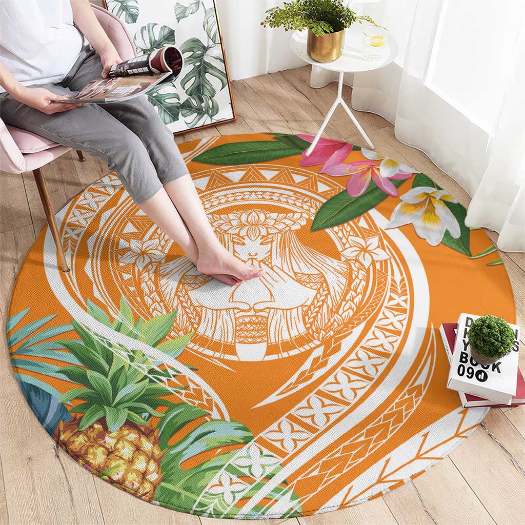 Aloha Hawaii Lanai Round Carpet Frangipani Mix Pineapple