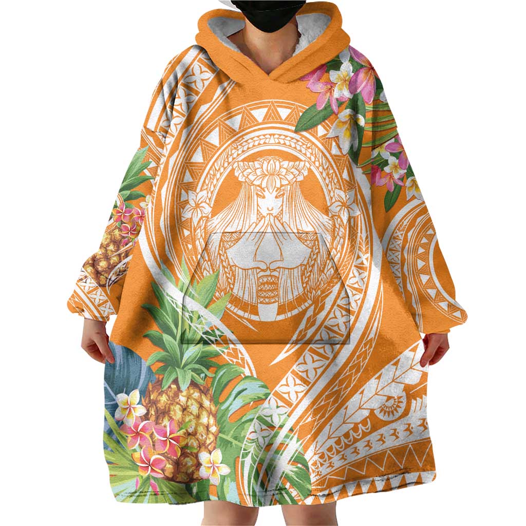 Aloha Hawaii Lanai Wearable Blanket Hoodie Frangipani Mix Pineapple