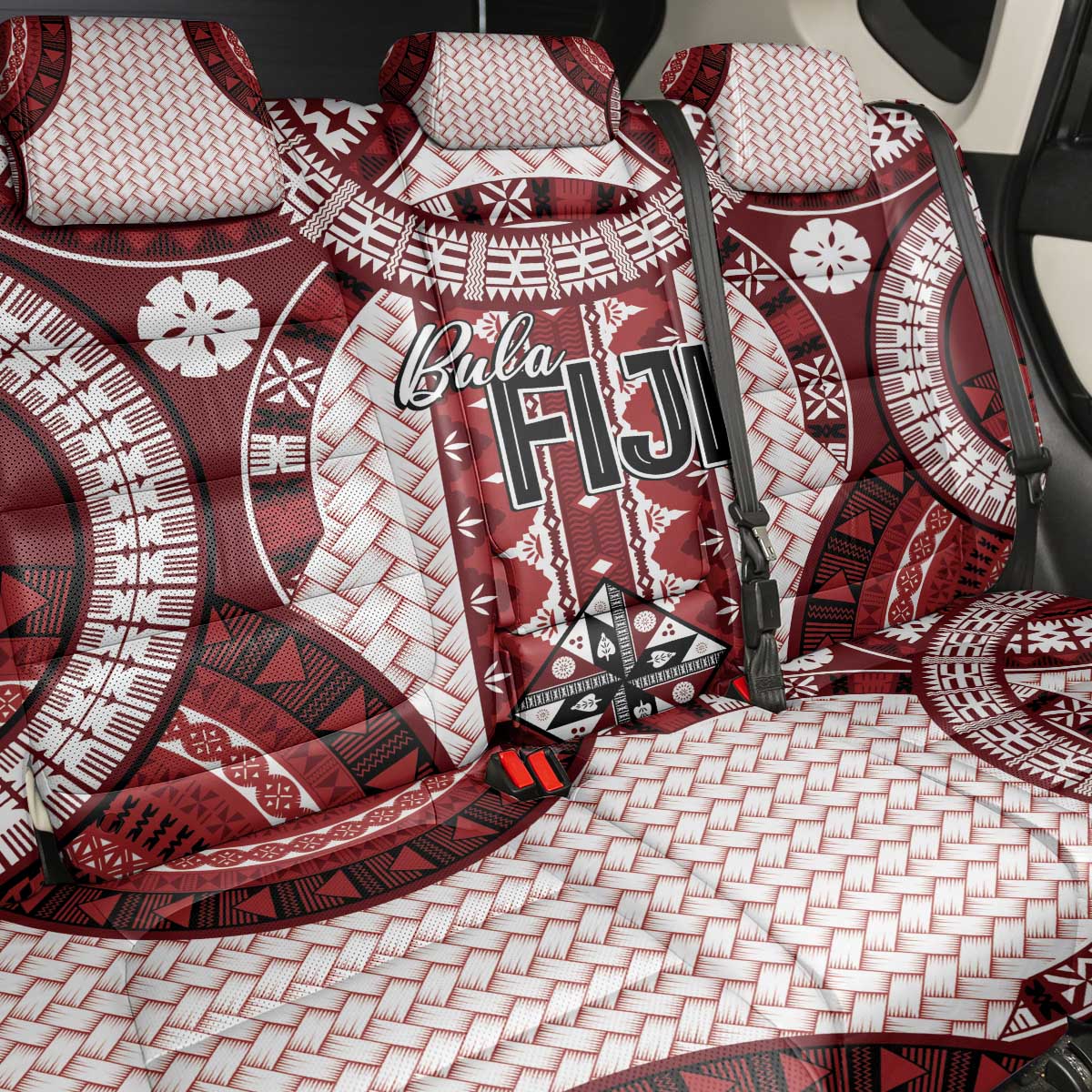 Bula Fiji Vintage Back Car Seat Cover Scarlet Masi Motifs