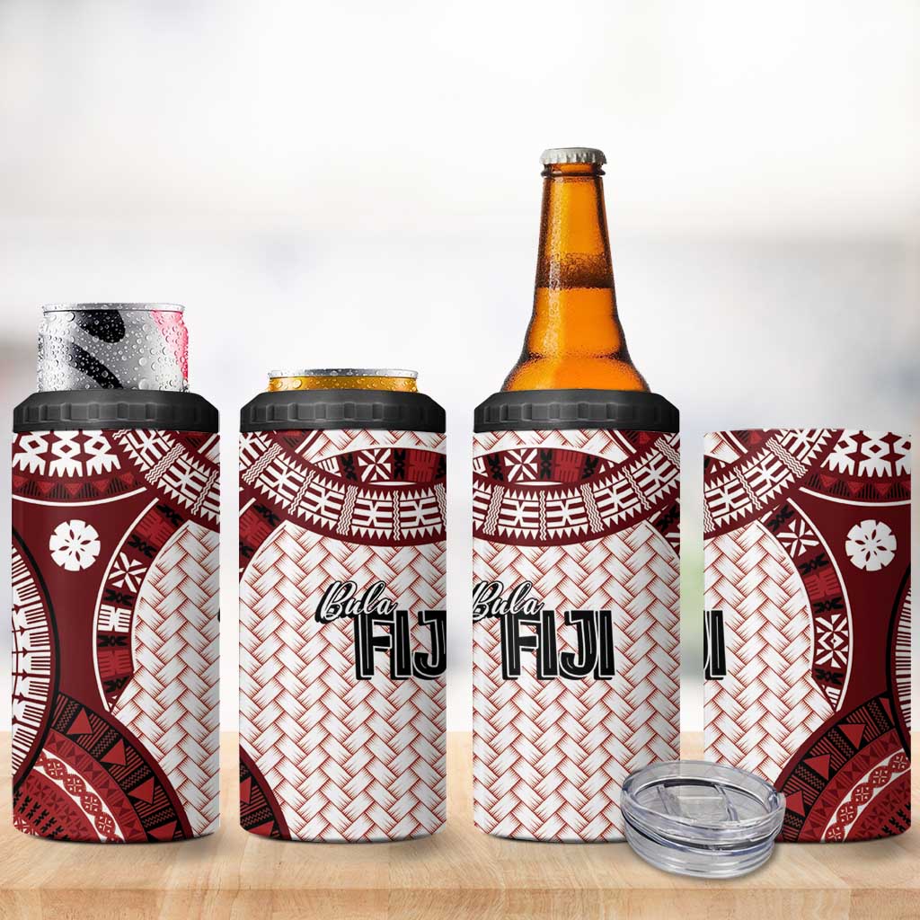 Bula Fiji Vintage 4 in 1 Can Cooler Tumbler Scarlet Masi Motifs LT7 - Polynesian Pride