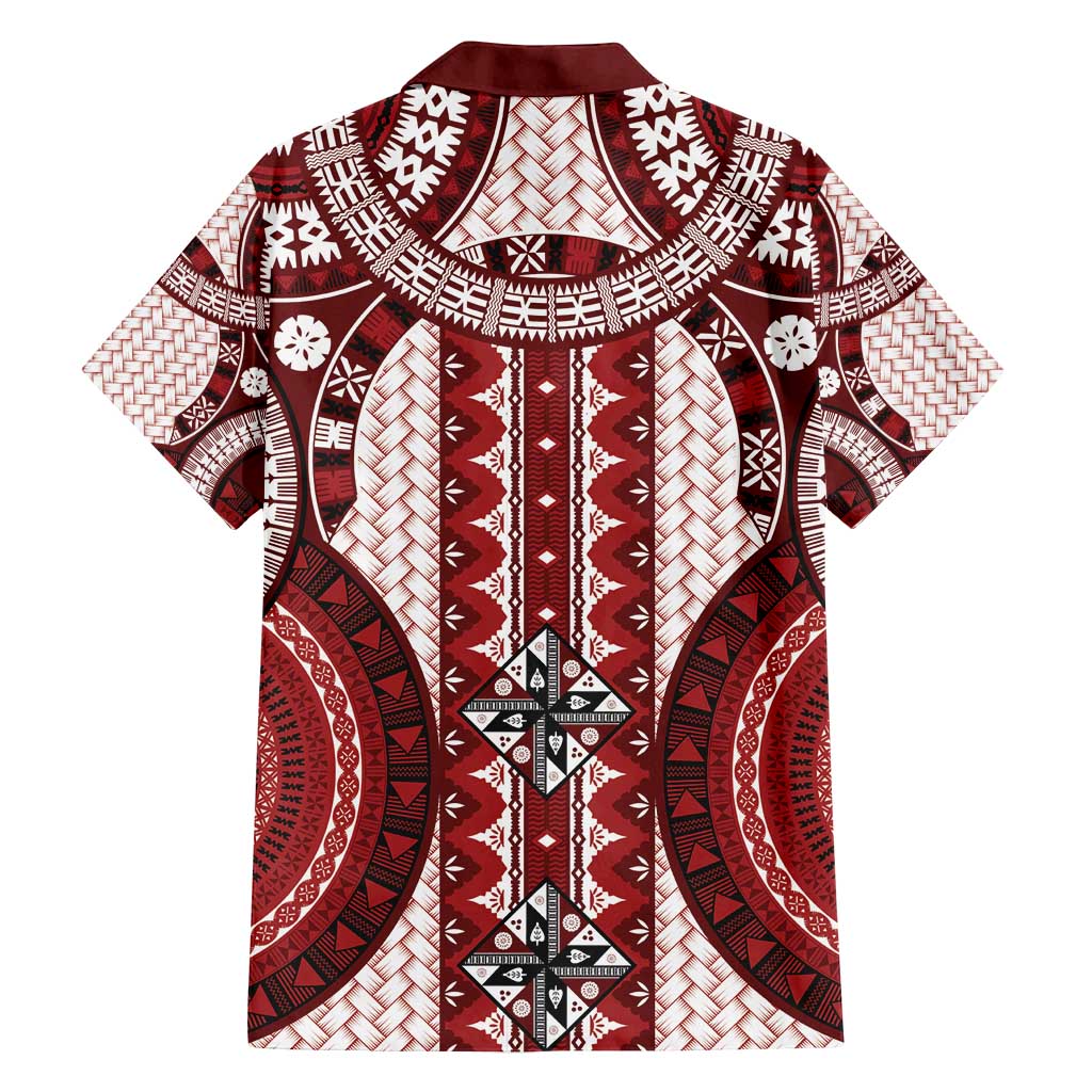 Bula Fiji Vintage Family Matching Long Sleeve Bodycon Dress and Hawaiian Shirt Scarlet Masi Motifs
