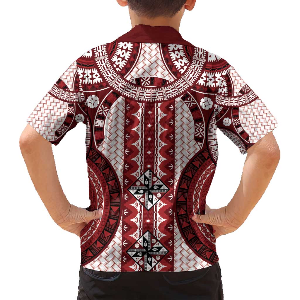 Bula Fiji Vintage Family Matching Off Shoulder Short Dress and Hawaiian Shirt Scarlet Masi Motifs