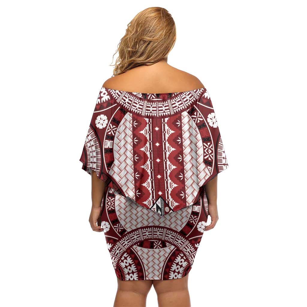 Bula Fiji Vintage Family Matching Off Shoulder Short Dress and Hawaiian Shirt Scarlet Masi Motifs