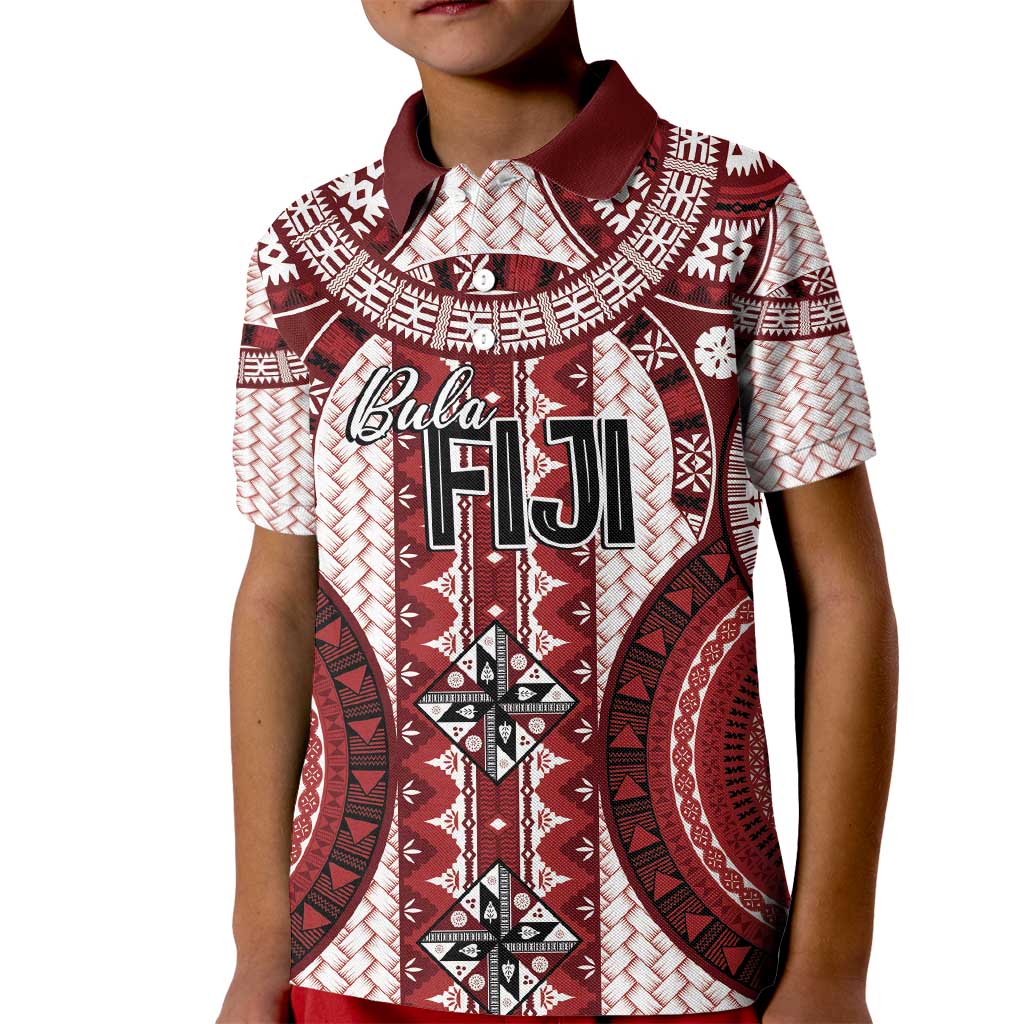 Bula Fiji Vintage Kid Polo Shirt Scarlet Masi Motifs