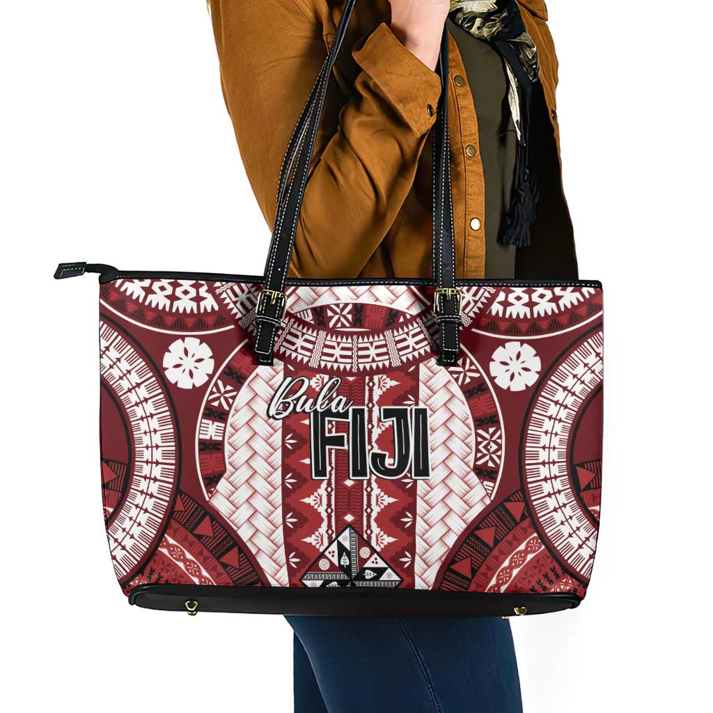 Bula Fiji Vintage Leather Tote Bag Scarlet Masi Motifs