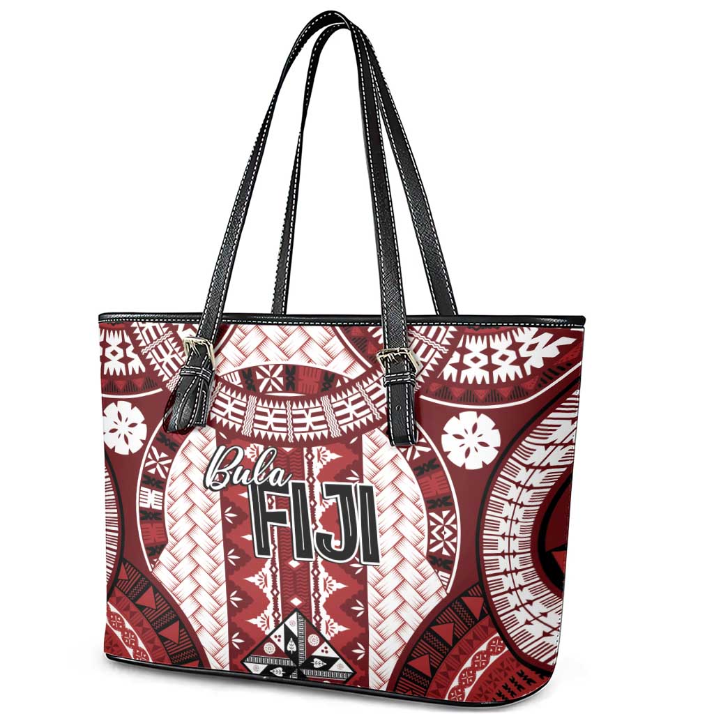 Bula Fiji Vintage Leather Tote Bag Scarlet Masi Motifs