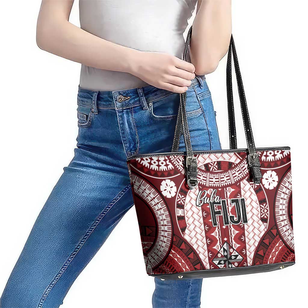 Bula Fiji Vintage Leather Tote Bag Scarlet Masi Motifs