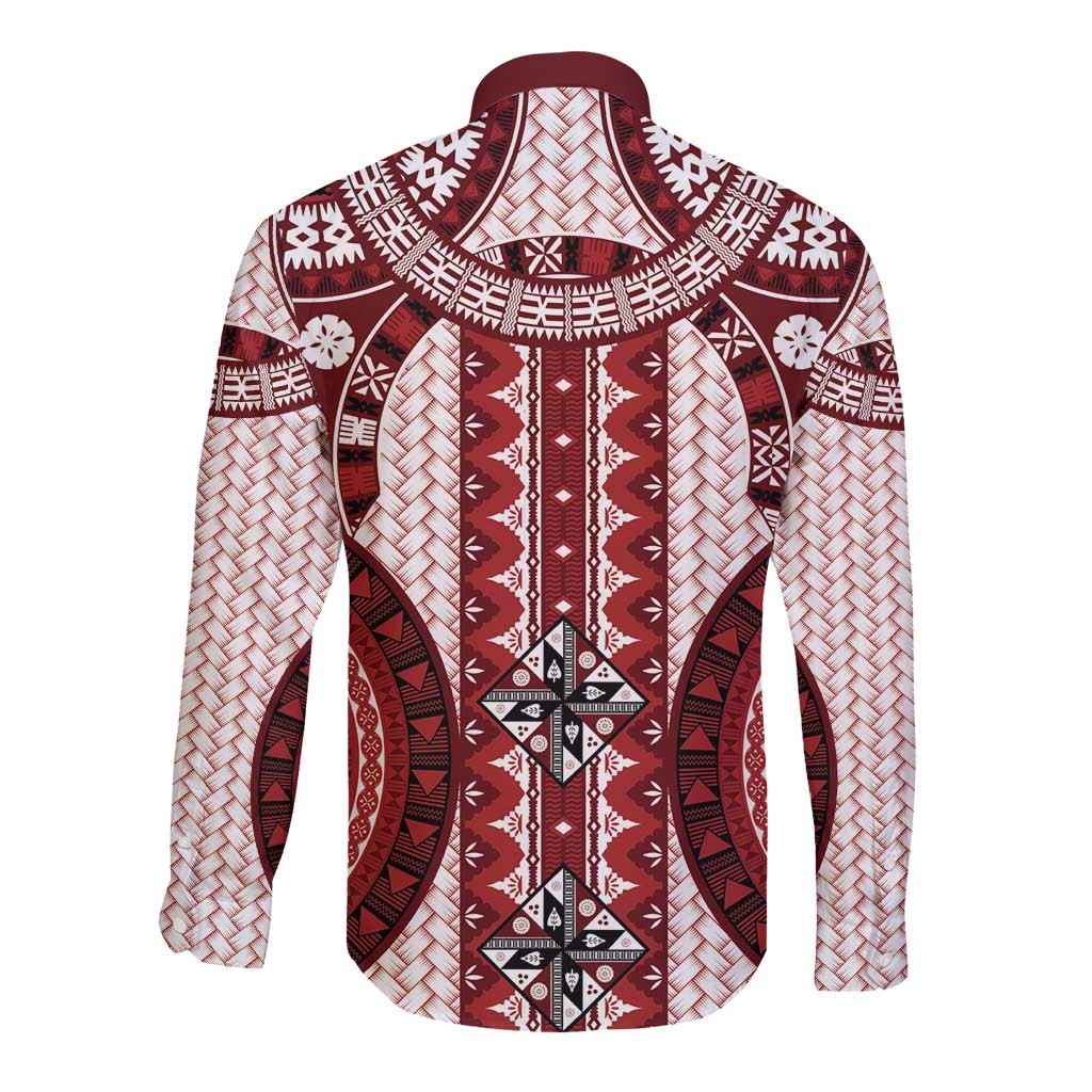 Bula Fiji Vintage Long Sleeve Button Shirt Scarlet Masi Motifs