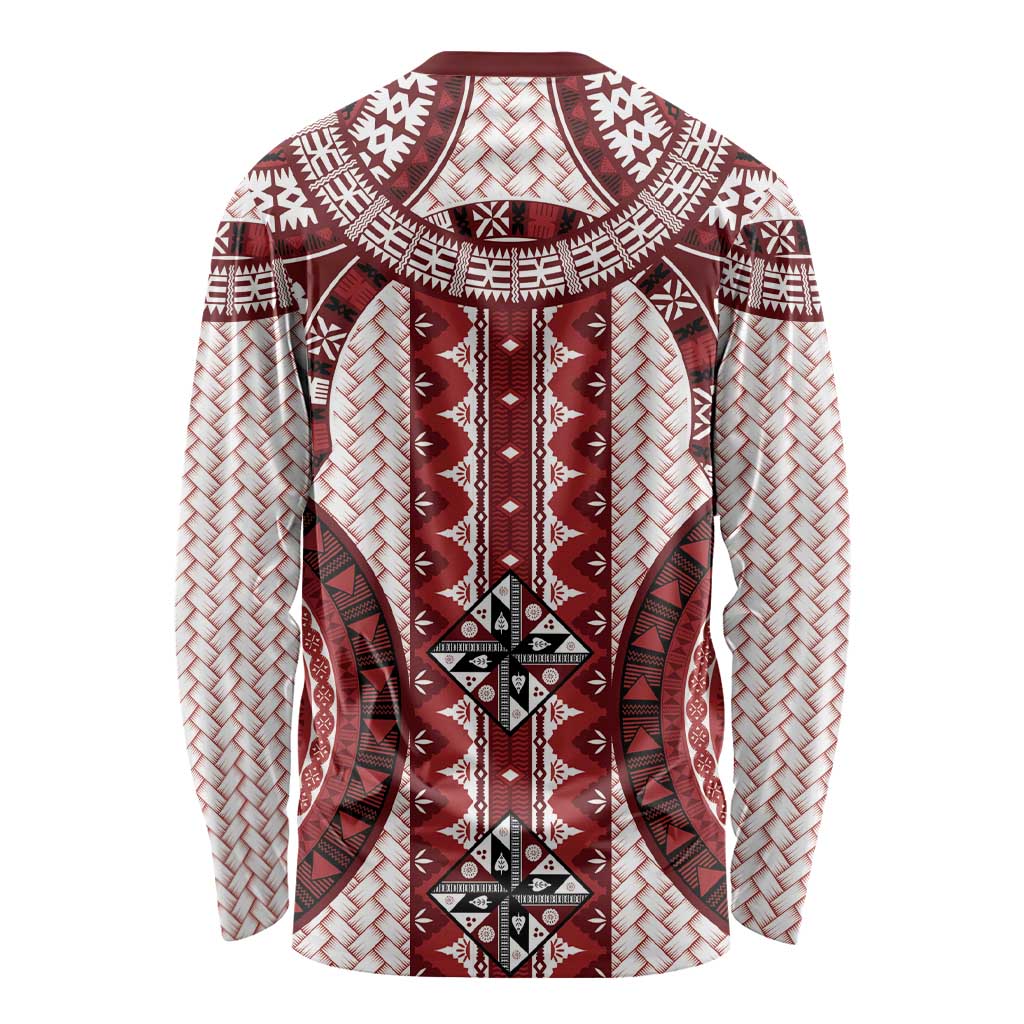 Bula Fiji Vintage Long Sleeve Shirt Scarlet Masi Motifs