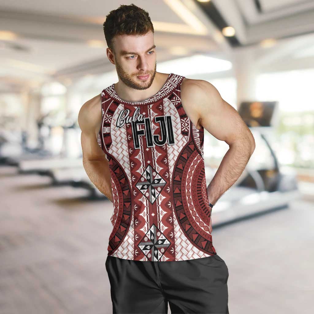 Bula Fiji Vintage Men Tank Top Scarlet Masi Motifs