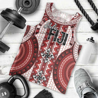 Bula Fiji Vintage Men Tank Top Scarlet Masi Motifs
