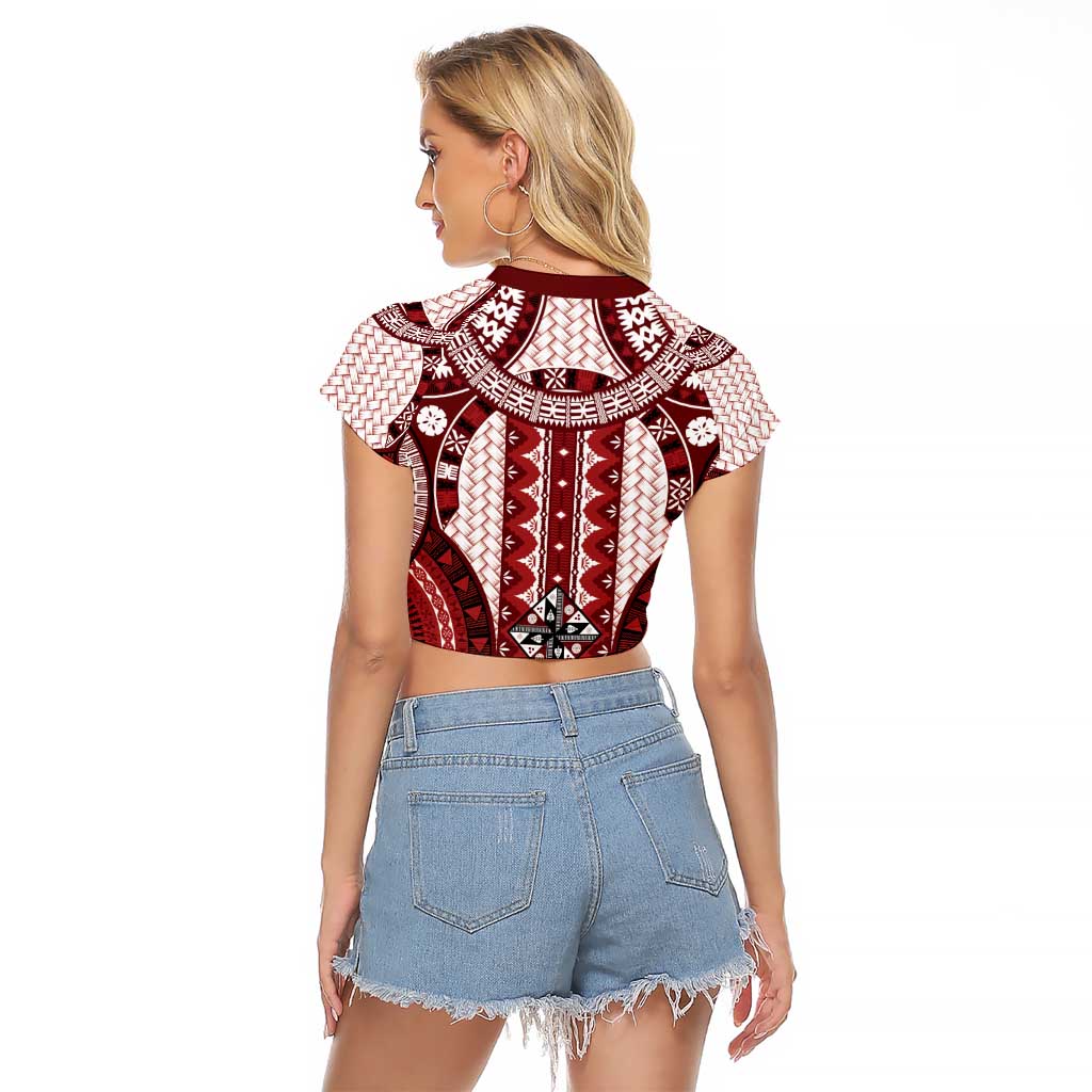 Bula Fiji Vintage Raglan Cropped T Shirt Scarlet Masi Motifs