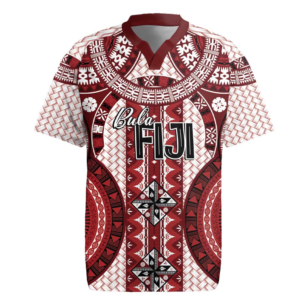 Bula Fiji Vintage Rugby Jersey Scarlet Masi Motifs LT7 Scarlet - Polynesian Pride