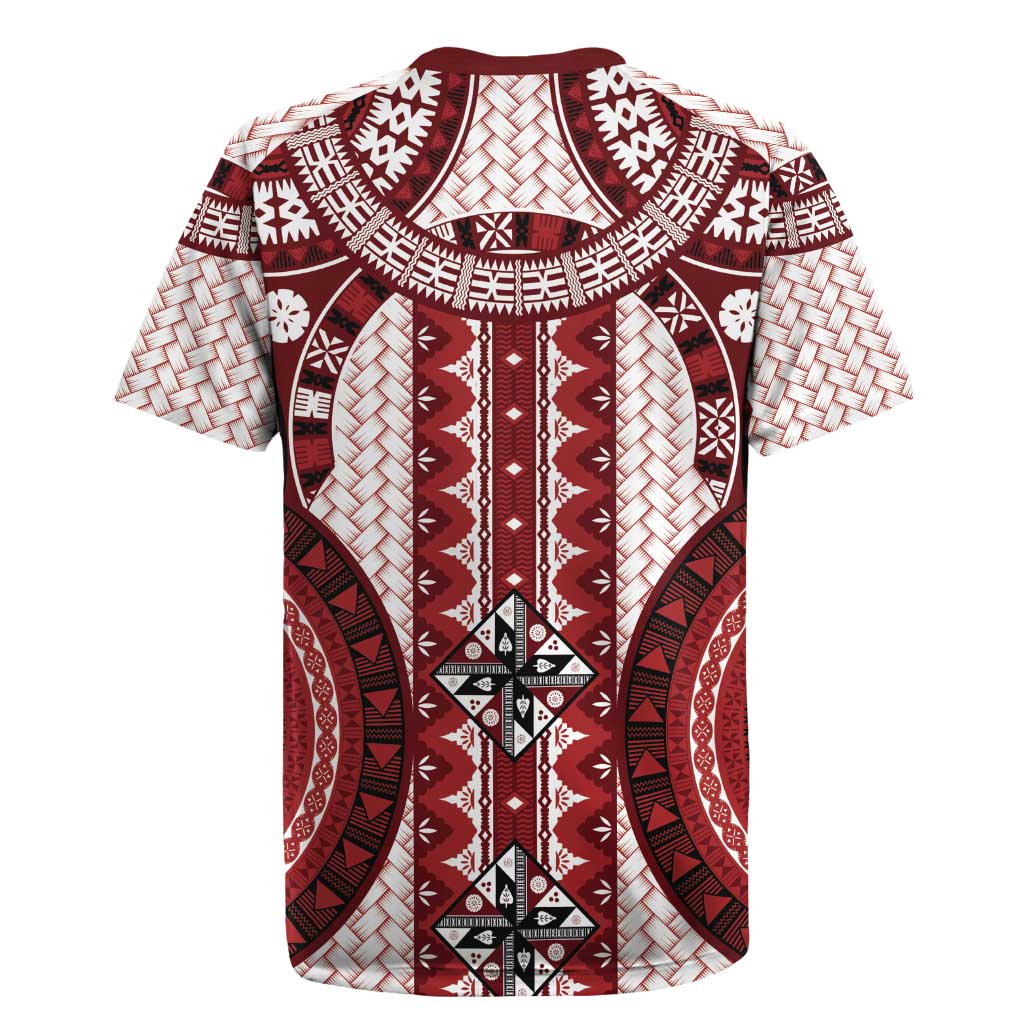 Bula Fiji Vintage Rugby Jersey Scarlet Masi Motifs LT7 - Polynesian Pride