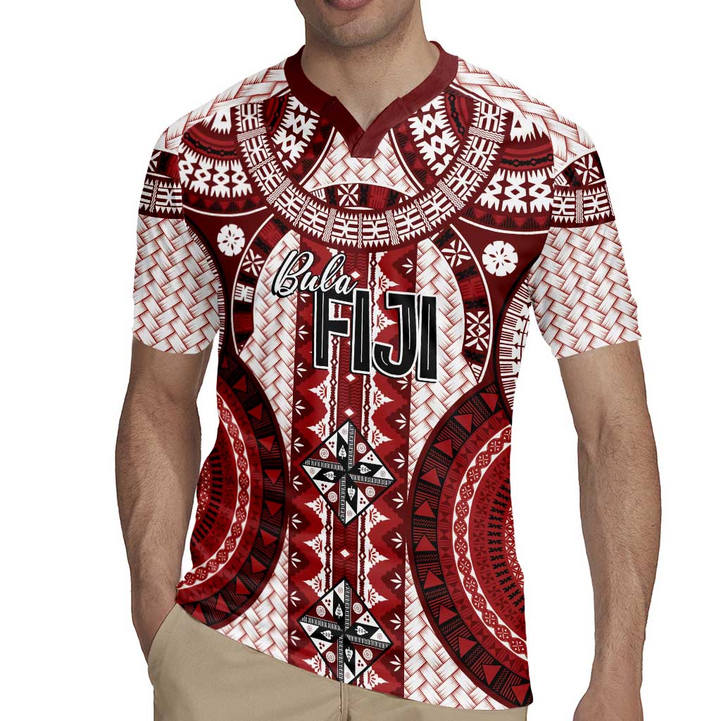 Bula Fiji Vintage Rugby Jersey Scarlet Masi Motifs LT7 - Polynesian Pride
