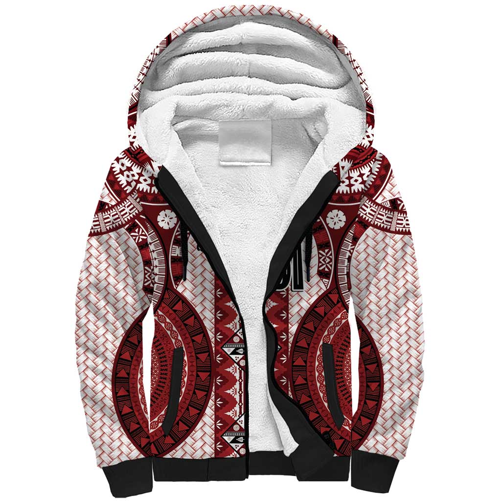 Bula Fiji Vintage Sherpa Hoodie Scarlet Masi Motifs LT7 Unisex Scarlet - Polynesian Pride