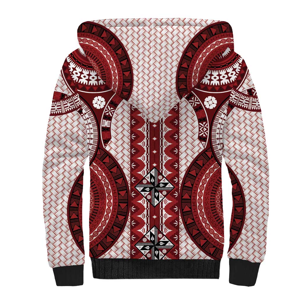 Bula Fiji Vintage Sherpa Hoodie Scarlet Masi Motifs LT7 - Polynesian Pride
