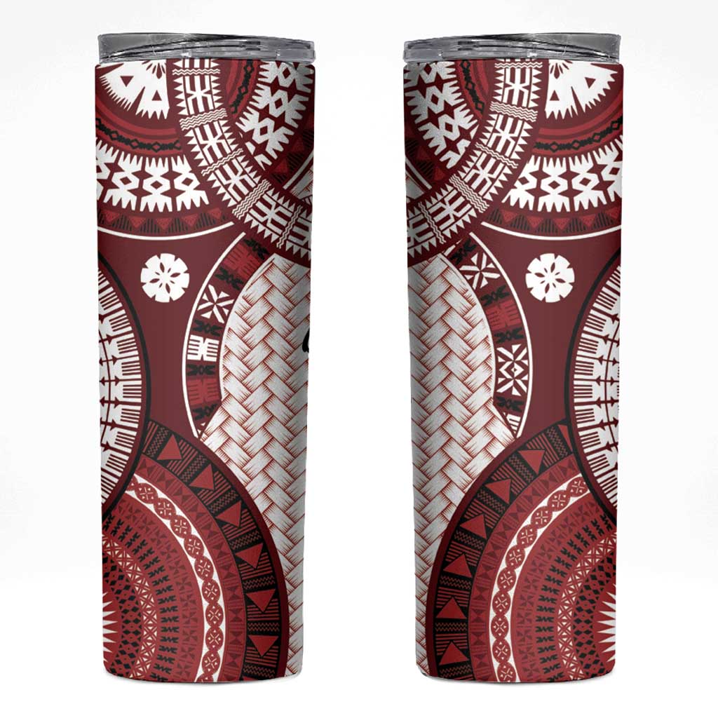 Bula Fiji Vintage Skinny Tumbler Scarlet Masi Motifs LT7 Scarlet - Polynesian Pride