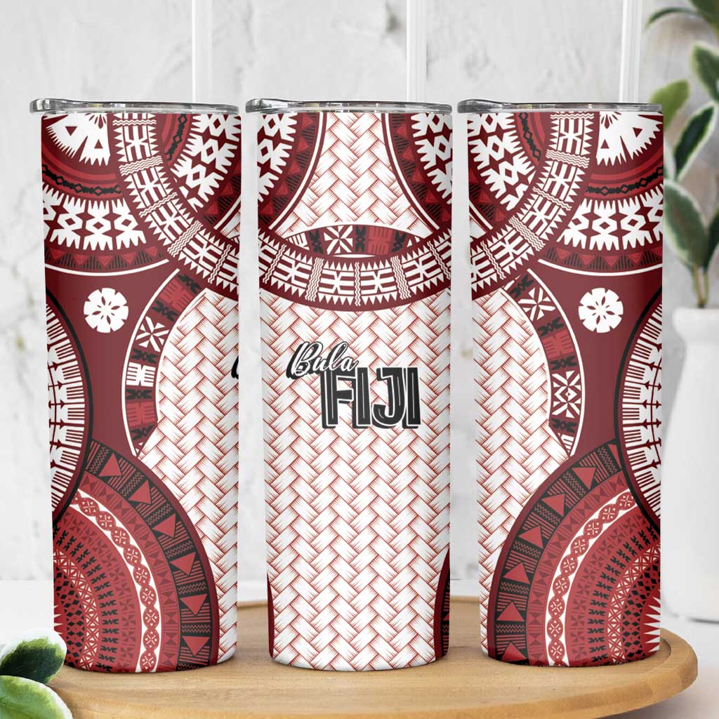 Bula Fiji Vintage Skinny Tumbler Scarlet Masi Motifs LT7 - Polynesian Pride