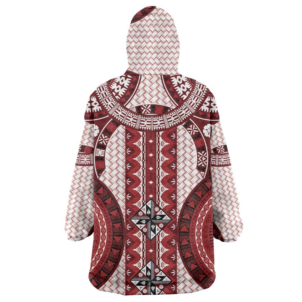 Bula Fiji Vintage Wearable Blanket Hoodie Scarlet Masi Motifs LT7 - Polynesian Pride