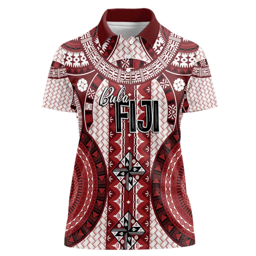 Bula Fiji Vintage Women Polo Shirt Scarlet Masi Motifs