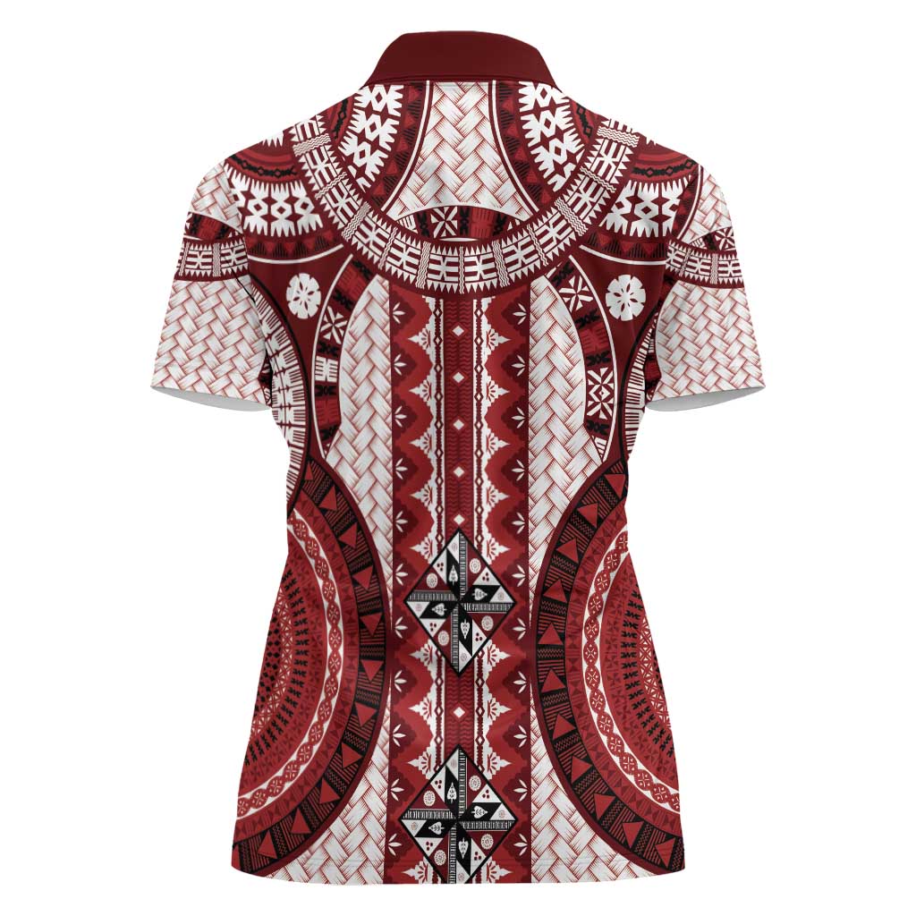 Bula Fiji Vintage Women Polo Shirt Scarlet Masi Motifs