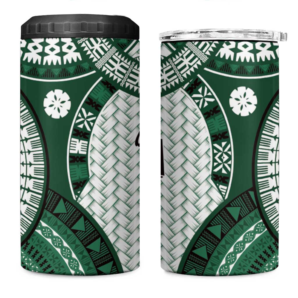 Bula Fiji Vintage 4 in 1 Can Cooler Tumbler Phthalo Green Masi Motifs LT7 One Size: 16 oz Phthalo Green - Polynesian Pride