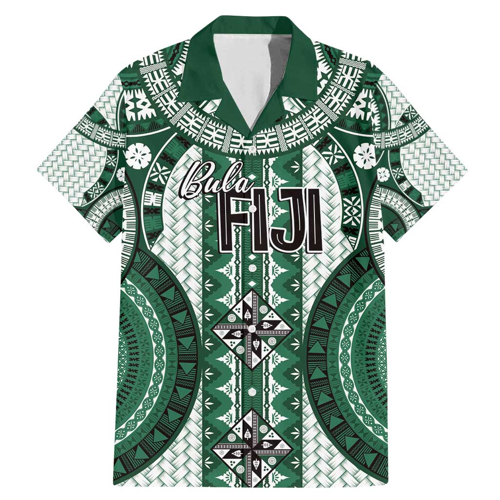 Bula Fiji Vintage Family Matching Mermaid Dress and Hawaiian Shirt Phthalo Green Masi Motifs