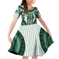 Bula Fiji Vintage Family Matching Off Shoulder Short Dress and Hawaiian Shirt Phthalo Green Masi Motifs