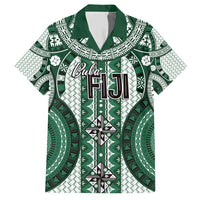 Bula Fiji Vintage Family Matching Short Sleeve Bodycon Dress and Hawaiian Shirt Phthalo Green Masi Motifs