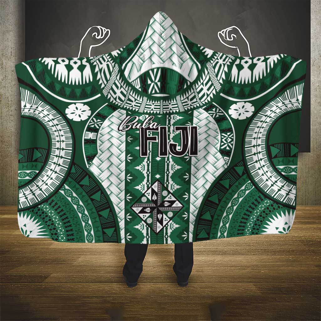 Bula Fiji Vintage Hooded Blanket Phthalo Green Masi Motifs