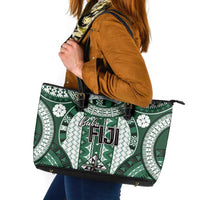 Bula Fiji Vintage Leather Tote Bag Phthalo Green Masi Motifs