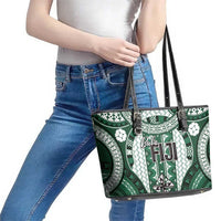 Bula Fiji Vintage Leather Tote Bag Phthalo Green Masi Motifs